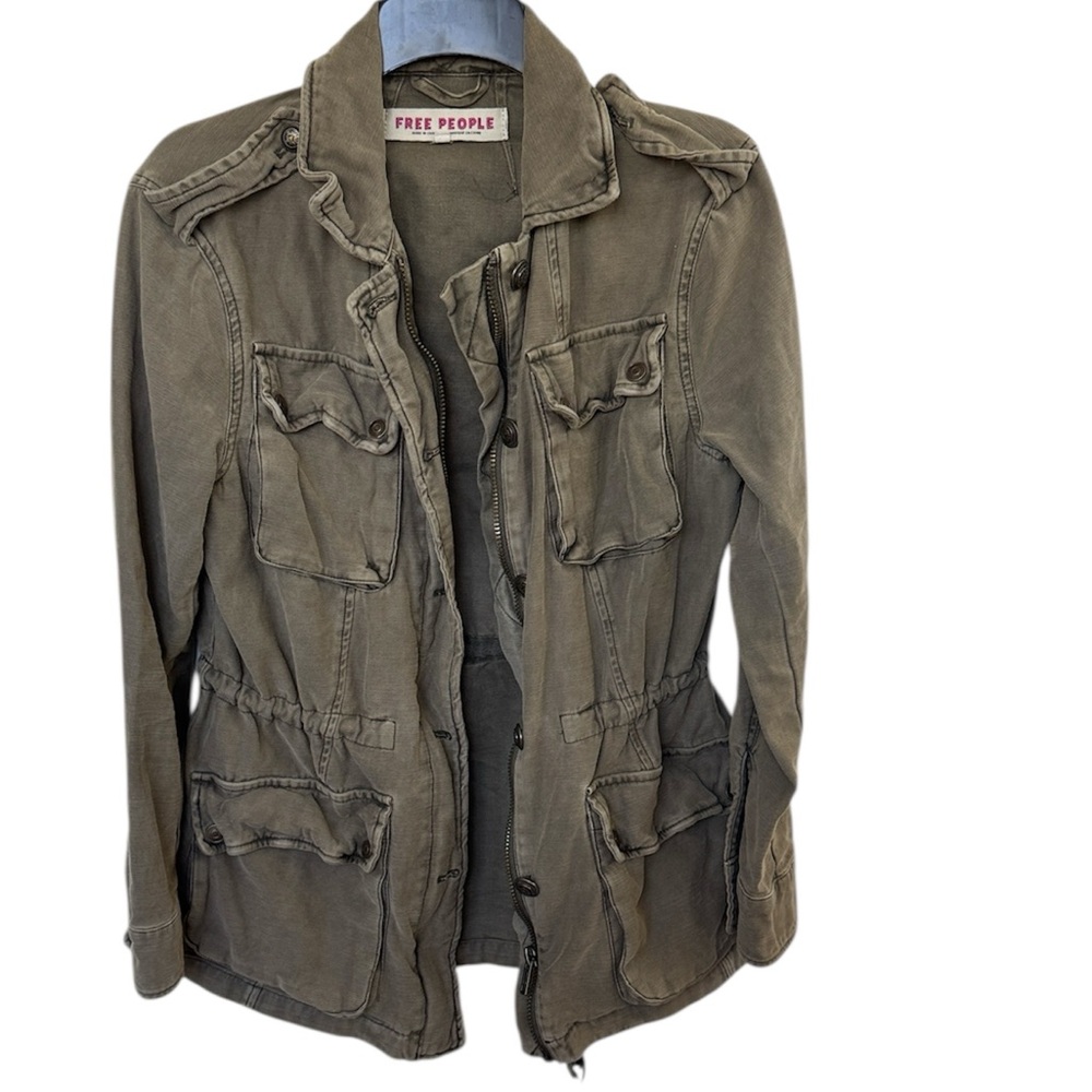 Free People army green military utility jacket casual size XS